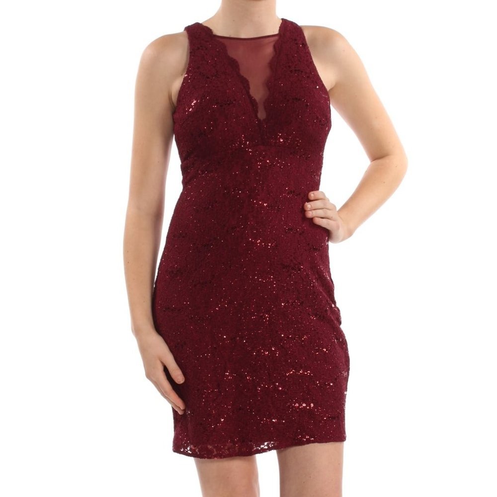 NIGHTWAY Women Burgundy Sequined Sleeveless DressB